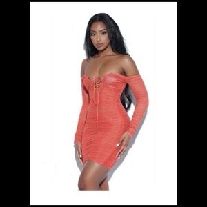 Miss Circle Off-Shoulder Orange Dress